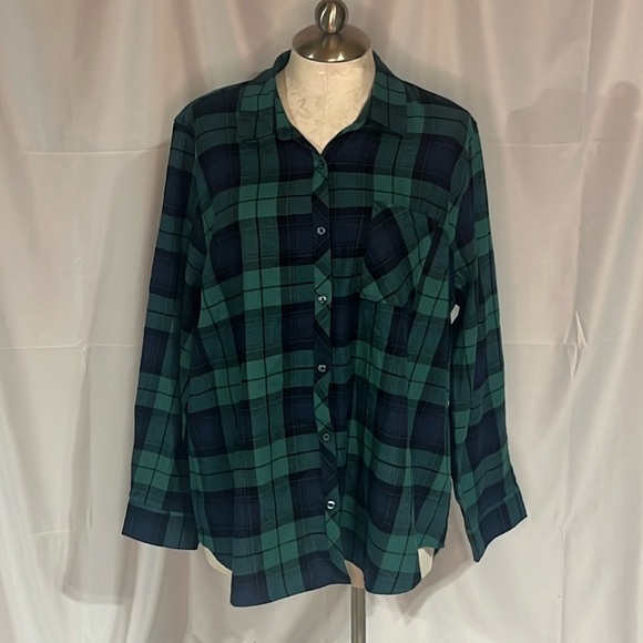 K.Jordan womens plaid plus size button down shirt size 3X. - Picture 1 of 6